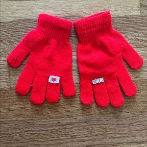 Red Handmade Gloves with Heart and Rhinestone Accents